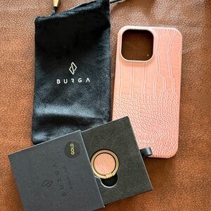 Burga Pink Crocodile Pattern iPhone 15 Pro Max Case with cover, additional ring